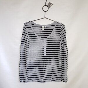 14th & Union Cotton Long Sleeve Henley Grey Black Stripe Size Small